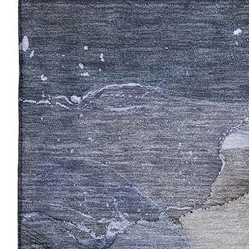 9' X 12' Blue Ivory And Charcoal Abstract Washable Area Rug With UV Protection