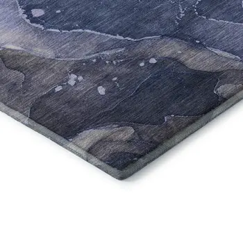 10' X 14' Blue Ivory And Charcoal Abstract Washable Area Rug With UV Protection