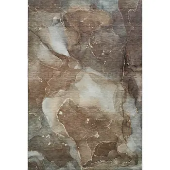 3' X 5' Brown Ivory And Gray Abstract Washable Area Rug With UV Protection