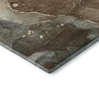 3' X 5' Brown Ivory And Gray Abstract Washable Area Rug With UV Protection