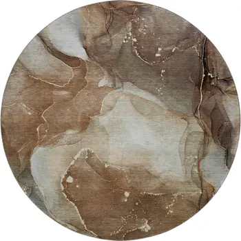 8' Brown Ivory And Gray Abstract Washable Round Rug With UV Protection