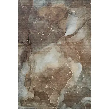10' X 14' Brown Ivory And Gray Abstract Washable Area Rug With UV Protection
