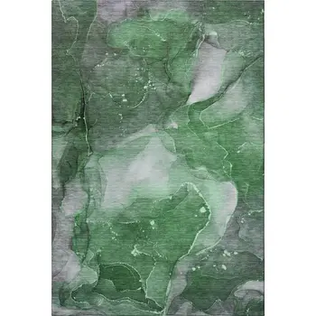 3' X 5' Emerald Ivory And Gray Abstract Washable Area Rug With UV Protection