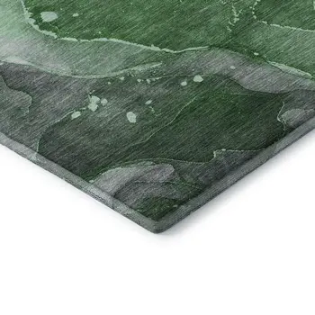 8' X 10' Emerald Ivory And Gray Abstract Washable Area Rug With UV Protection