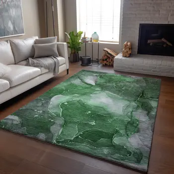 8' X 10' Emerald Ivory And Gray Abstract Washable Area Rug With UV Protection
