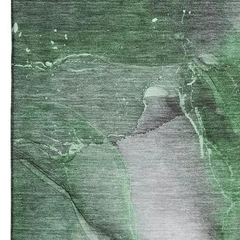 8' X 10' Emerald Ivory And Gray Abstract Washable Area Rug With UV Protection