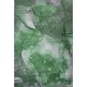 10' X 14' Emerald Ivory And Gray Abstract Washable Area Rug With UV Protection