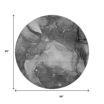 8' Gray And Ivory Abstract Washable Round Rug With UV Protection