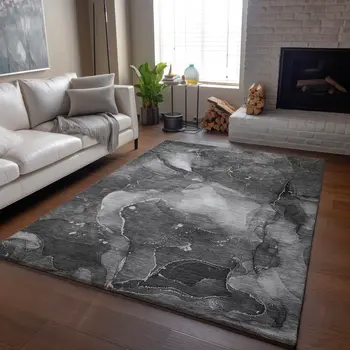 8' X 10' Gray And Ivory Abstract Washable Area Rug With UV Protection