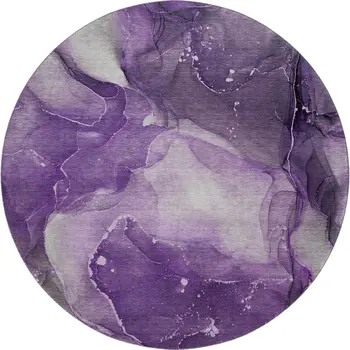 8' Purple Ivory And Gray Abstract Washable Round Rug With UV Protection
