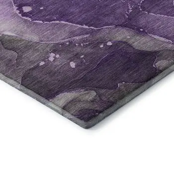 8' X 10' Purple Ivory And Gray Abstract Washable Area Rug With UV Protection