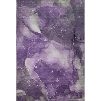 9' X 12' Purple Ivory And Gray Abstract Washable Area Rug With UV Protection