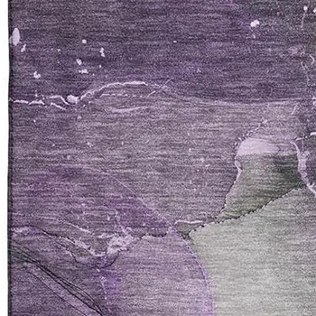9' X 12' Purple Ivory And Gray Abstract Washable Area Rug With UV Protection