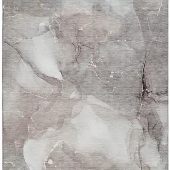 3' X 5' Taupe Ivory And Gray Abstract Washable Area Rug With UV Protection