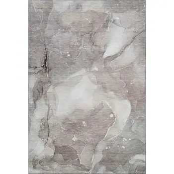 3' X 5' Taupe Ivory And Gray Abstract Washable Area Rug With UV Protection