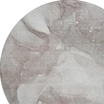 8' Taupe Ivory And Gray Abstract Washable Round Rug With UV Protection