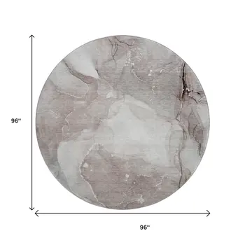 8' Taupe Ivory And Gray Abstract Washable Round Rug With UV Protection