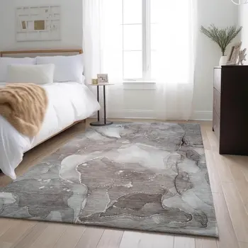 8' X 10' Taupe Ivory And Gray Abstract Washable Area Rug With UV Protection