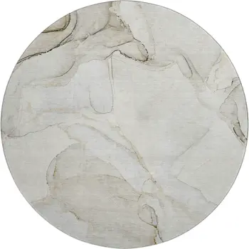 8' Beige And Ivory Abstract Washable Round Rug With UV Protection