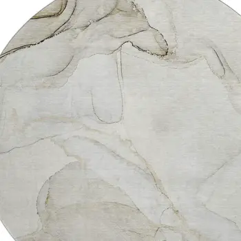 8' Beige And Ivory Abstract Washable Round Rug With UV Protection