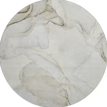8' Beige And Ivory Abstract Washable Round Rug With UV Protection