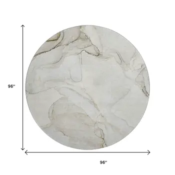 8' Beige And Ivory Abstract Washable Round Rug With UV Protection