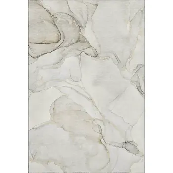 8' X 10' Beige And Ivory Abstract Washable Area Rug With UV Protection