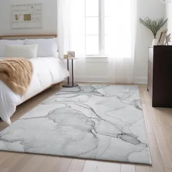 3' X 5' Silver And Gray Abstract Washable Area Rug With UV Protection