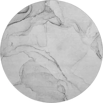 8' Silver And Gray Abstract Washable Round Rug With UV Protection