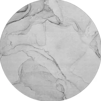 8' Silver And Gray Abstract Washable Round Rug With UV Protection