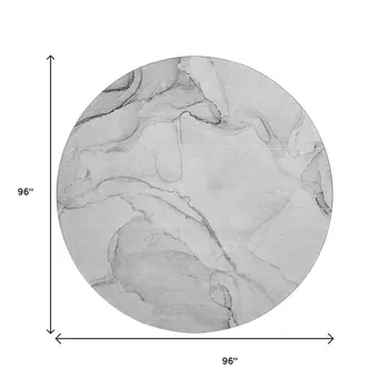 8' Silver And Gray Abstract Washable Round Rug With UV Protection