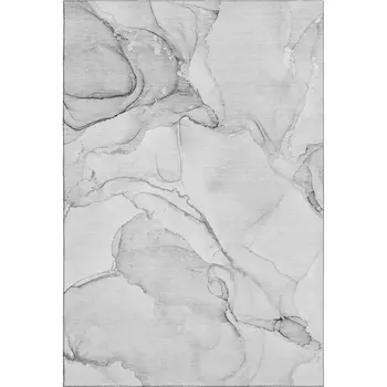 8' X 10' Silver And Gray Abstract Washable Area Rug With UV Protection