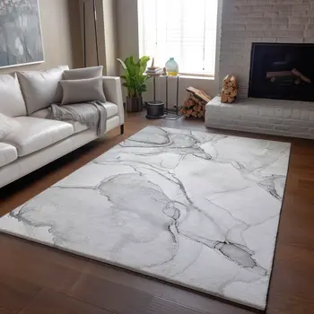 8' X 10' Silver And Gray Abstract Washable Area Rug With UV Protection