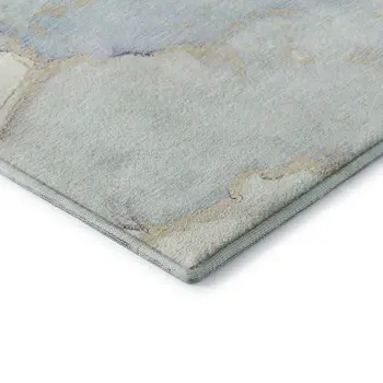 8' Sky Blue And Ivory Abstract Washable Round Rug With UV Protection