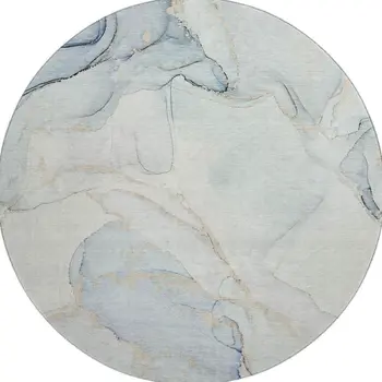 8' Sky Blue And Ivory Abstract Washable Round Rug With UV Protection