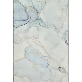 10' X 14' Sky Blue And Ivory Abstract Washable Area Rug With UV Protection