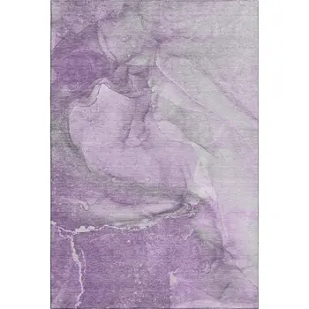 5' X 8' Lilac And Ivory Abstract Washable Area Rug With UV Protection