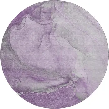 8' Lilac And Ivory Abstract Washable Round Rug With UV Protection