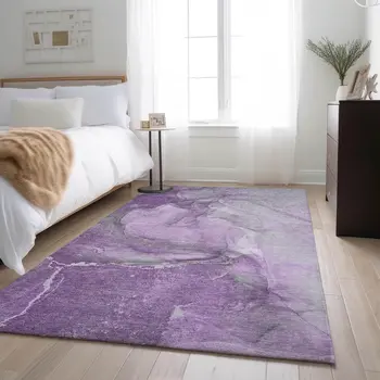 9' X 12' Lilac And Ivory Abstract Washable Area Rug With UV Protection