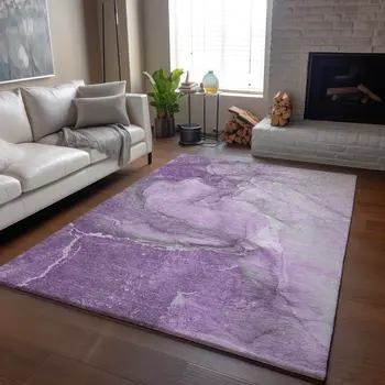 9' X 12' Lilac And Ivory Abstract Washable Area Rug With UV Protection