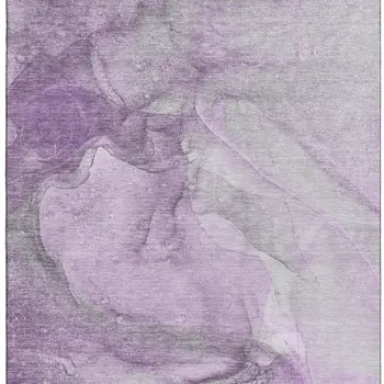 9' X 12' Lilac And Ivory Abstract Washable Area Rug With UV Protection