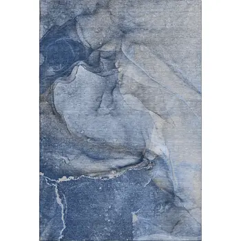 5' X 8' Navy Blue And Ivory Abstract Washable Area Rug With UV Protection
