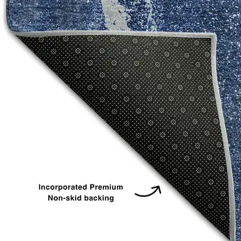 5' X 8' Navy Blue And Ivory Abstract Washable Area Rug With UV Protection