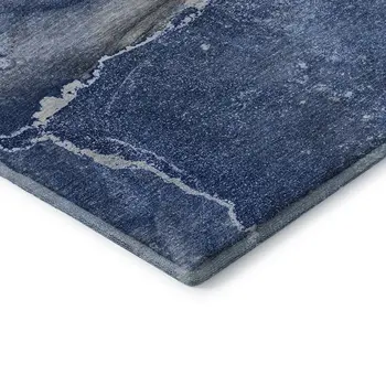 5' X 8' Navy Blue And Ivory Abstract Washable Area Rug With UV Protection