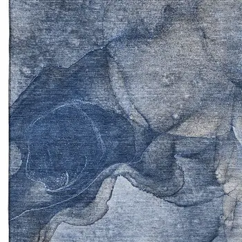 5' X 8' Navy Blue And Ivory Abstract Washable Area Rug With UV Protection