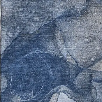 8' X 10' Navy Blue And Ivory Abstract Washable Area Rug With UV Protection