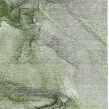 9' X 12' Olive Green And Ivory Abstract Washable Area Rug With UV Protection
