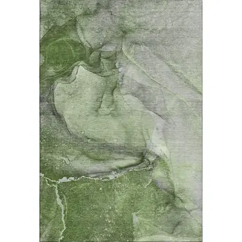 10' X 14' Olive Green And Ivory Abstract Washable Area Rug With UV Protection