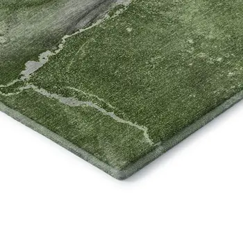 10' X 14' Olive Green And Ivory Abstract Washable Area Rug With UV Protection