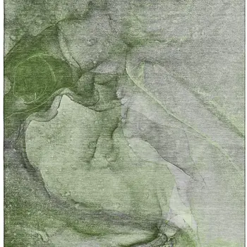 10' X 14' Olive Green And Ivory Abstract Washable Area Rug With UV Protection
